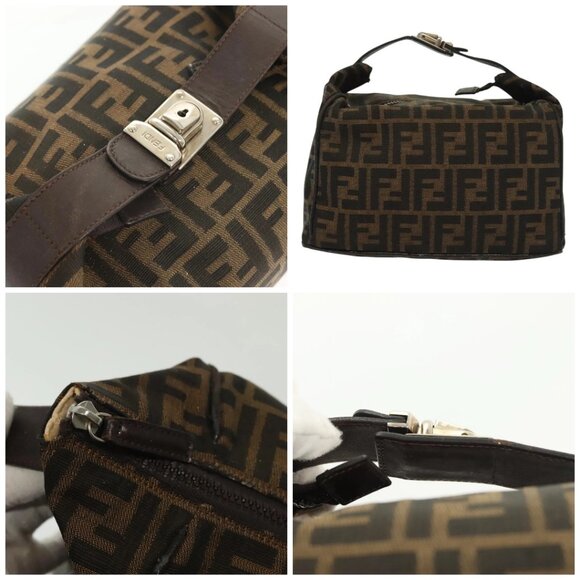 FENDI Zucca Canvas Vanity Pouch Black Brown Silver Auth bs29279 - Picture 16 of 16